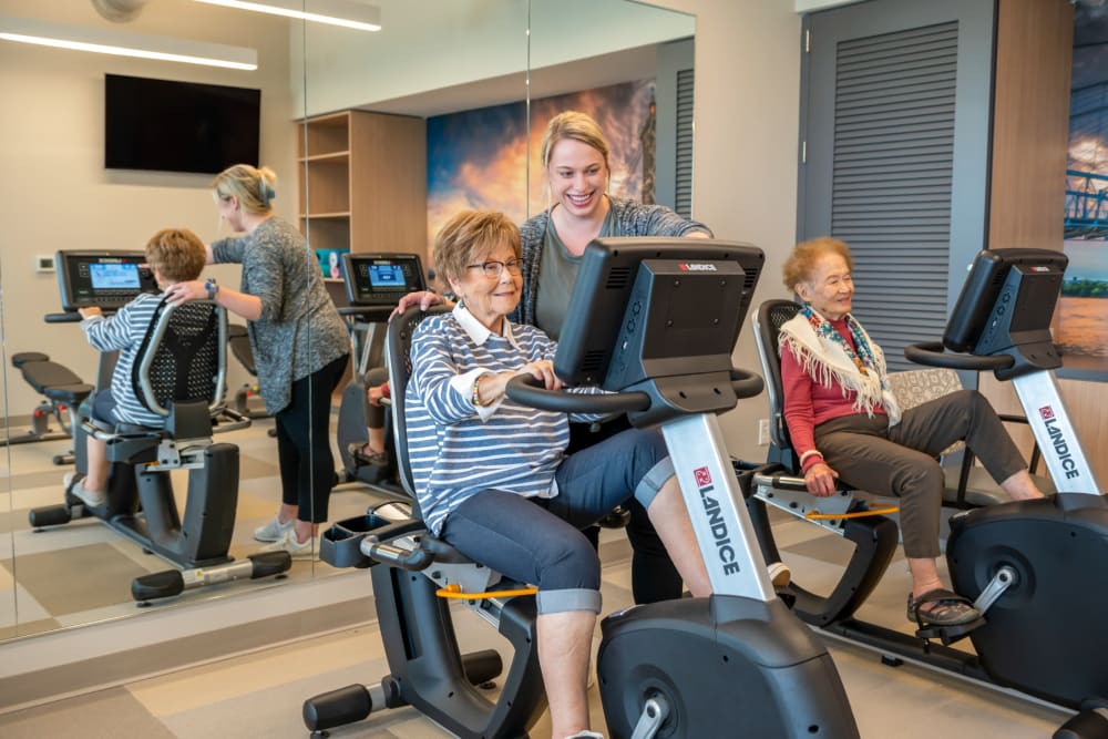 Residents attending an exercise class at Anthology of The Arboretum in Austin, Texas