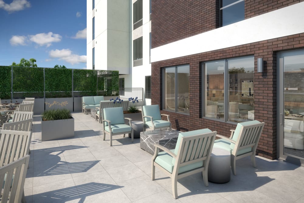 Outdoor patio seating at Anthology of Highland Park in Dallas, Texas