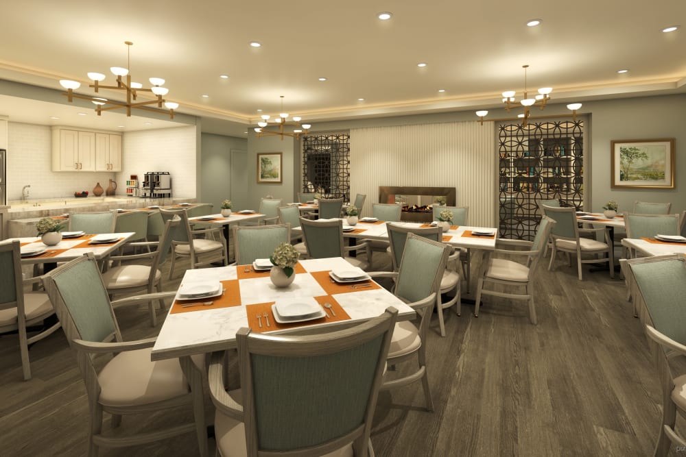 Resident dining room at Anthology of Highland Park in Dallas, Texas