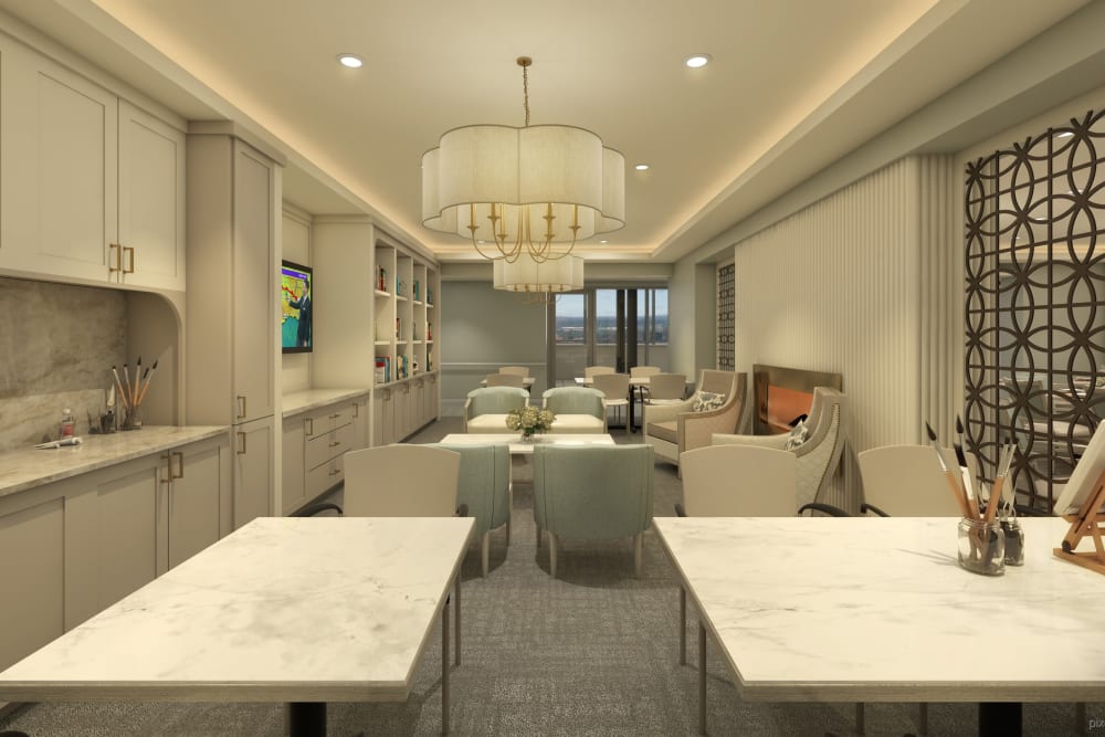 Activity room with seating at Anthology of Highland Park in Dallas, Texas