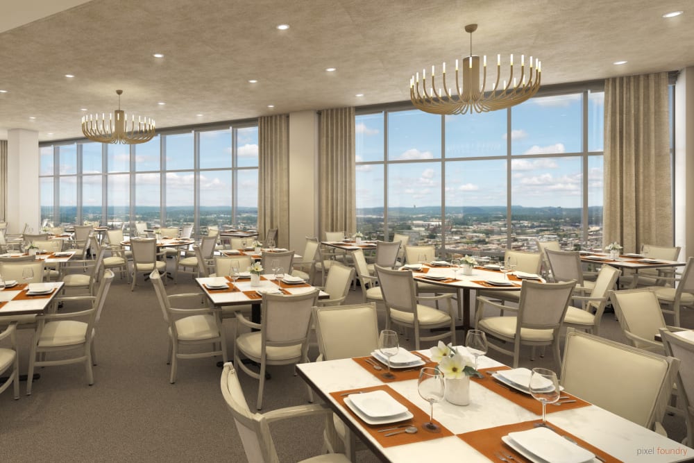 Dining room at Anthology of Highland Park in Dallas, Texas