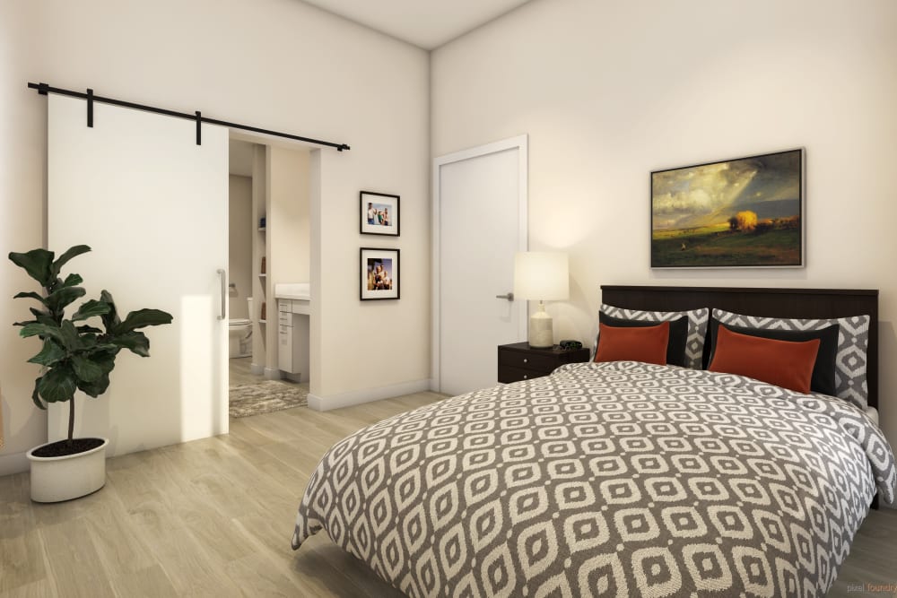 Resident apartment bedroom at Anthology of Highland Park in Dallas, Texas