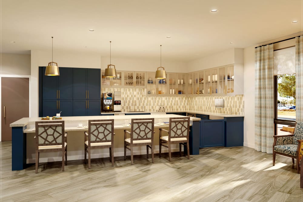 Cafe area with marble countertops at Anthology of The Arboretum in Austin, Texas