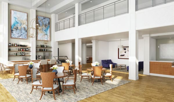 Clubhouse with bar at Anthology Senior Living in Chicago, Illinois